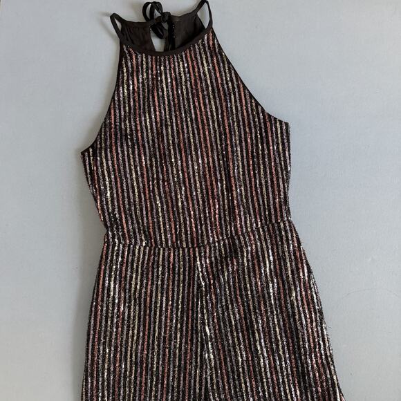 Anthropologie Maeve Disco Sequin Halter Wide Leg Black Jumpsuit - Picture 6 of 8